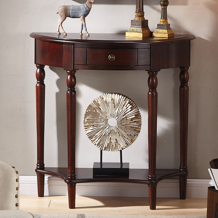 Solid Wood Half Moon Console Table 1-drawer End Table for Hall