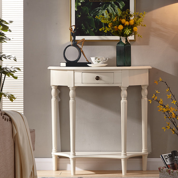 Solid Wood Half Moon Console Table 1-drawer End Table for Hall