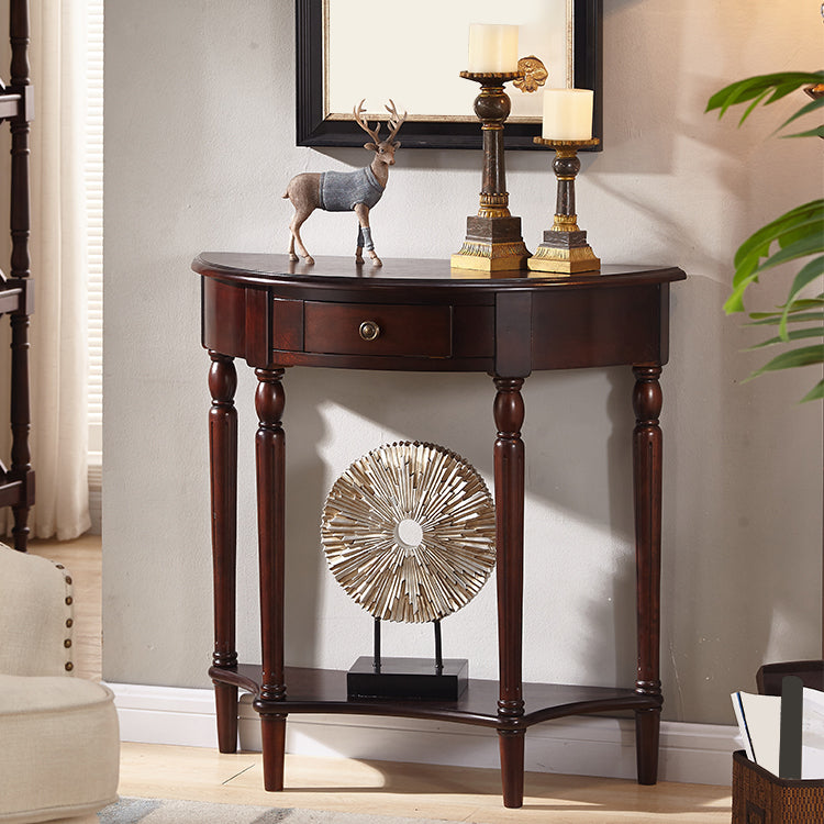 Solid Wood Half Moon Console Table 1-drawer End Table for Hall