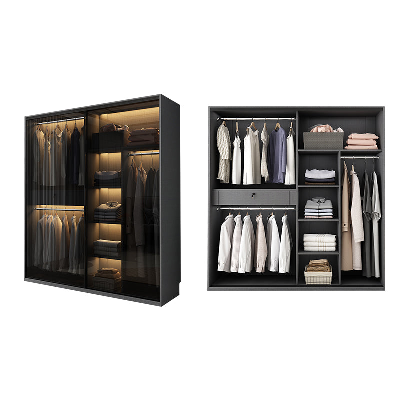 Modern Style Glass Wardrobe Bedroom Wardrobe Closet with 1 Drawer