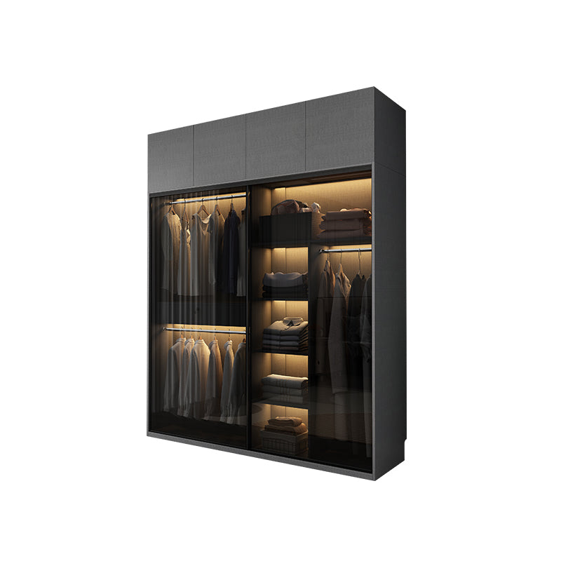 Modern Style Glass Wardrobe Bedroom Wardrobe Closet with 1 Drawer