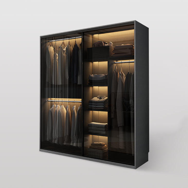 Modern Style Glass Wardrobe Bedroom Wardrobe Closet with 1 Drawer