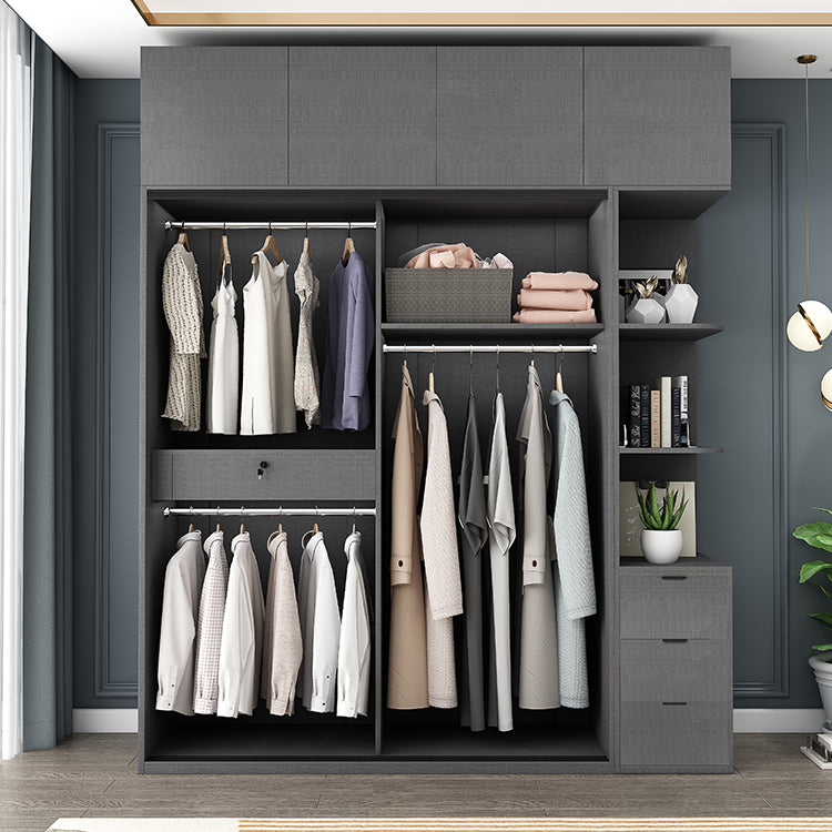 Modern Style Glass Wardrobe Bedroom Wardrobe Closet with 1 Drawer