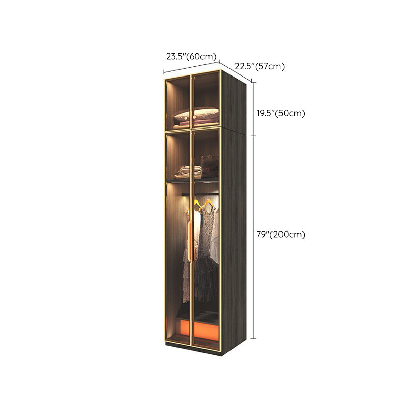 Black Wood Wardrobe with Glass Doors Modern Interior Storage Cabinet