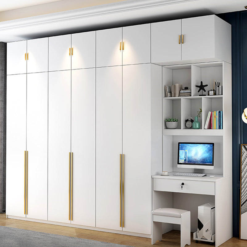 White Engineered Wood Wardrobe Modern Style Cabinet with Drawer