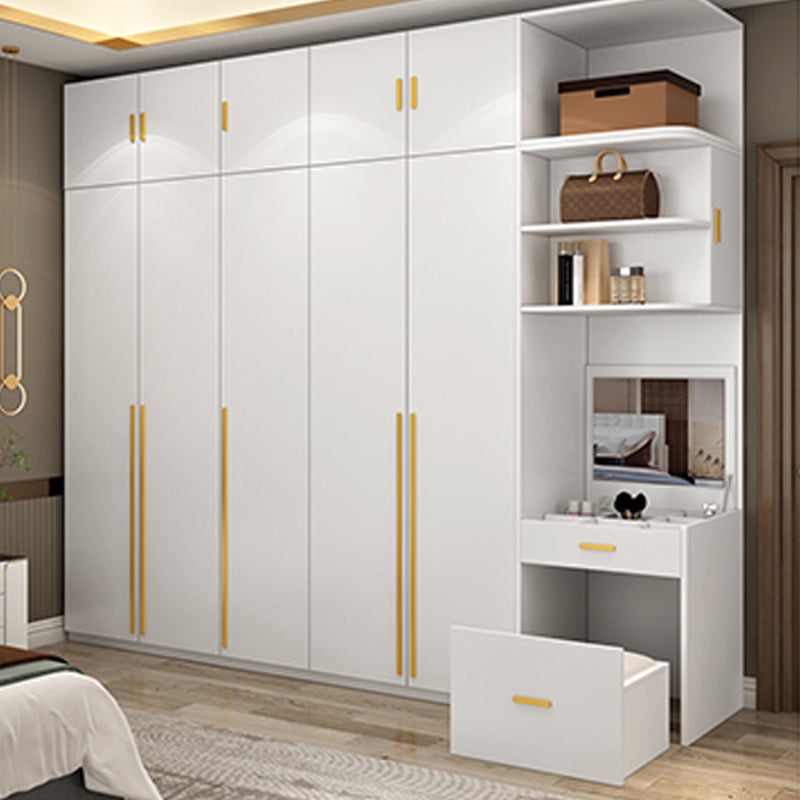 White Engineered Wood Wardrobe Modern Style Cabinet with Drawer