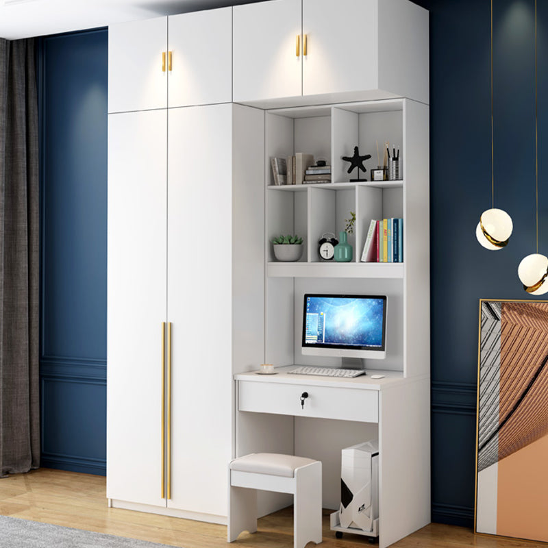 White Engineered Wood Wardrobe Modern Style Cabinet with Drawer