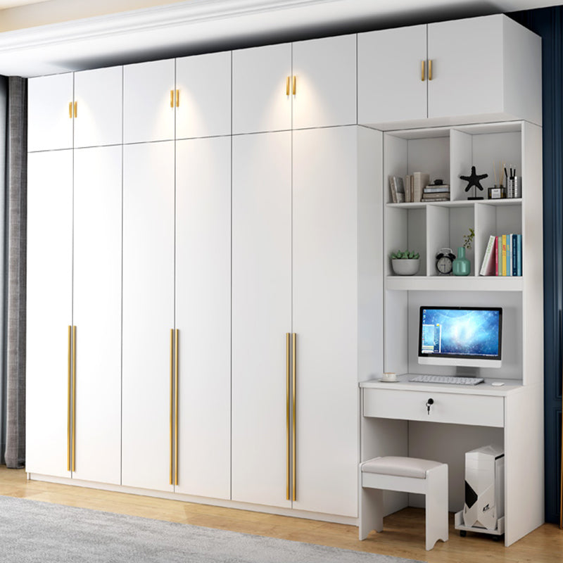 White Engineered Wood Wardrobe Modern Style Cabinet with Drawer