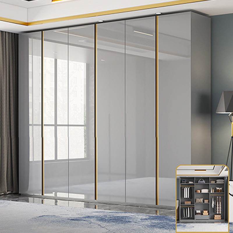 High Gloss Grey Storage Cabinet Modern Cabinet with Hinged Doors