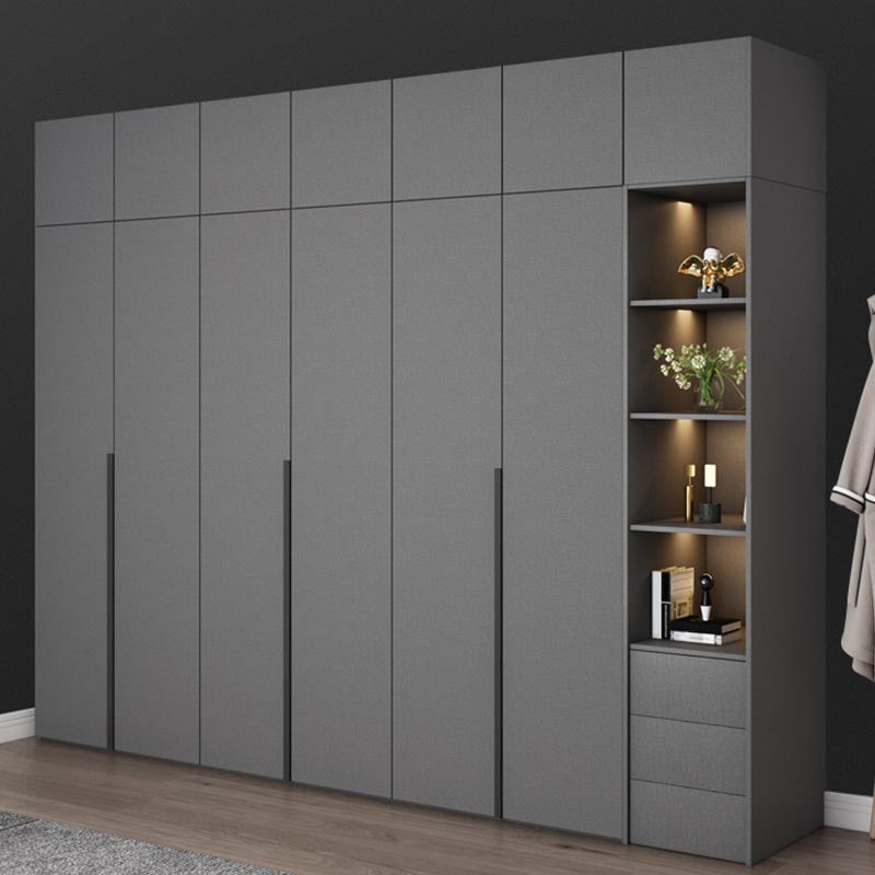 Modern Gray Storage Cabinet with Hinged Doors Faux Wood Cabinet for Bedroom
