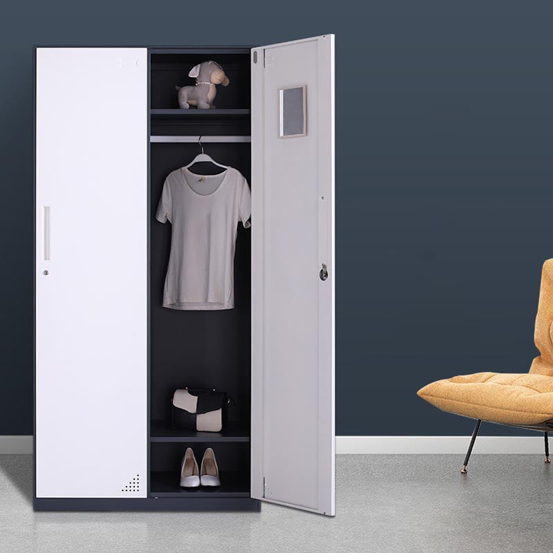 Modern Hinged Door Wardrobe with Garment Rod Metal Cabinet for Home