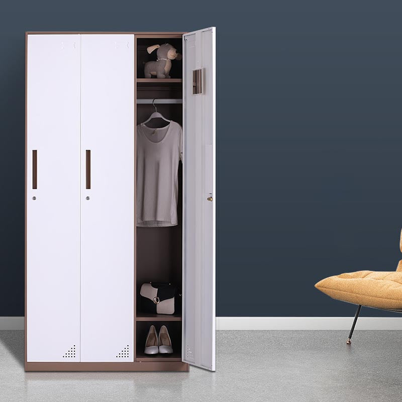 Modern Hinged Door Wardrobe with Garment Rod Metal Cabinet for Home