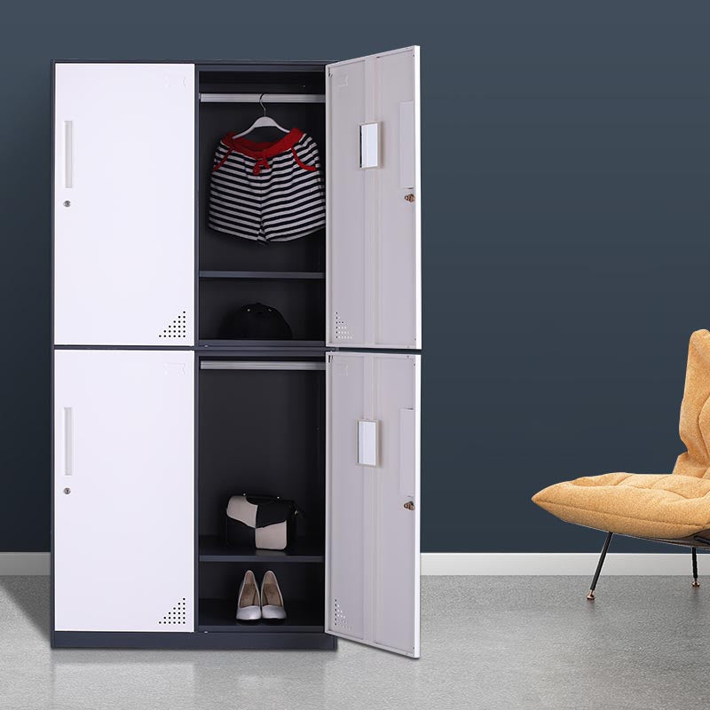 Modern Hinged Door Wardrobe with Garment Rod Metal Cabinet for Home