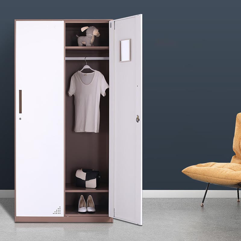Modern Hinged Door Wardrobe with Garment Rod Metal Cabinet for Home
