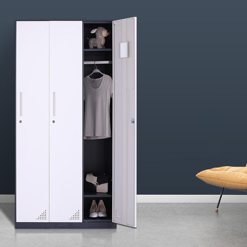Modern Hinged Door Wardrobe with Garment Rod Metal Cabinet for Home