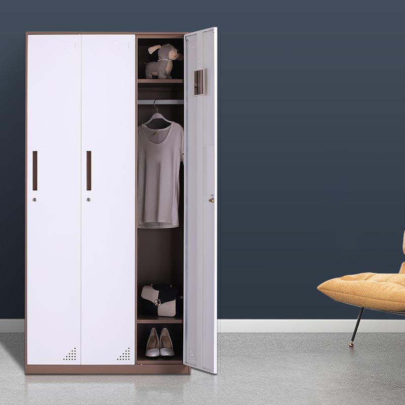 Modern Hinged Door Wardrobe with Garment Rod Metal Cabinet for Home