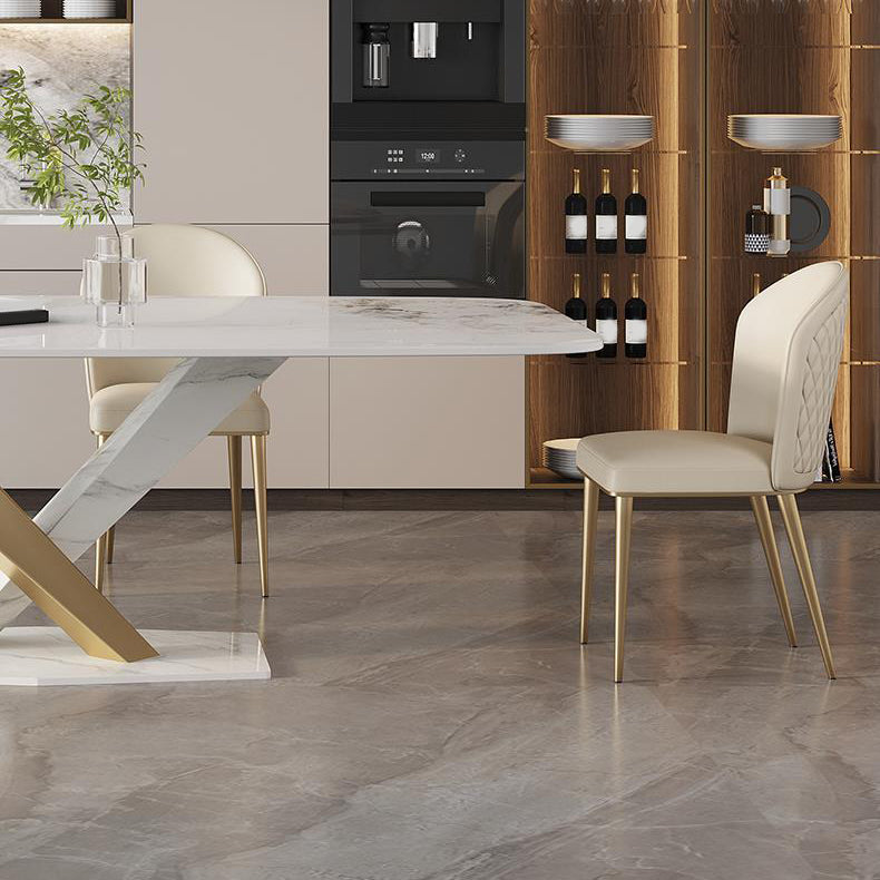 Glam Dinette Set with Faux Leather Chairs 1/2/5/6/7 Pieces Glossy White Dining Table Set