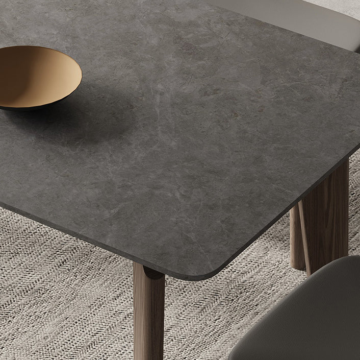 Modern Gray Stone Dining Table with Wooden Chairs 1/2/4/5/6 Pieces Dining Table Set