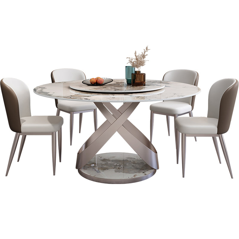 Sintered Stone Dining Table Set 1/4/5/7 Pcs Round Dining Table and Upholstered Chairs