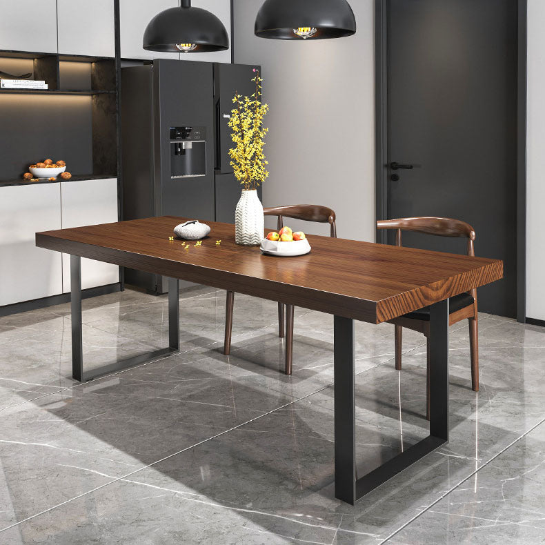 Dark Brown Solid Wood Top Dining Table Set 1/2/3/5/7 Pieces Industrial Dinette Set