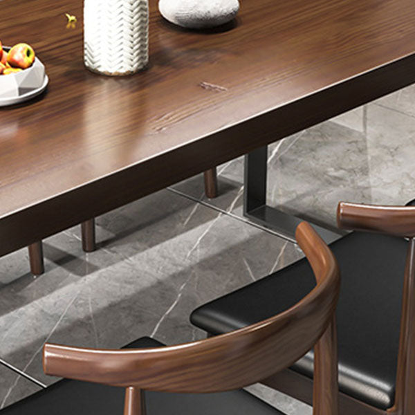 Dark Brown Solid Wood Top Dining Table Set 1/2/3/5/7 Pieces Industrial Dinette Set