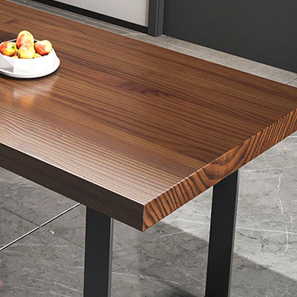 Dark Brown Solid Wood Top Dining Table Set 1/2/3/5/7 Pieces Industrial Dinette Set