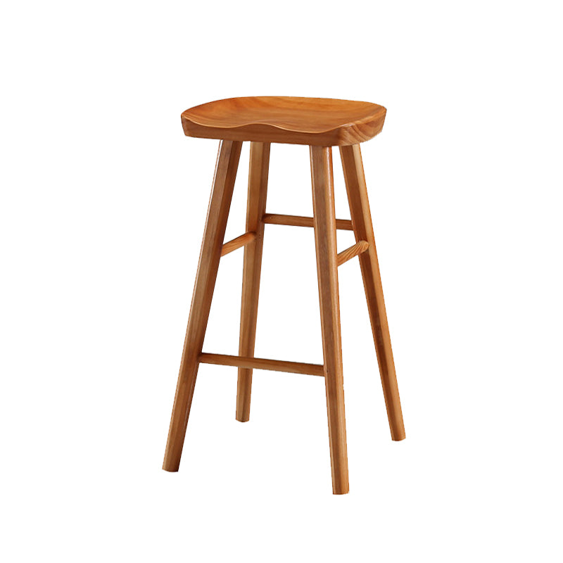 Modern Backless Contoured Seat Solid Wood Bar Stool for Restaurant