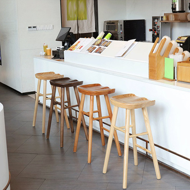 Modern Backless Contoured Seat Solid Wood Bar Stool for Restaurant