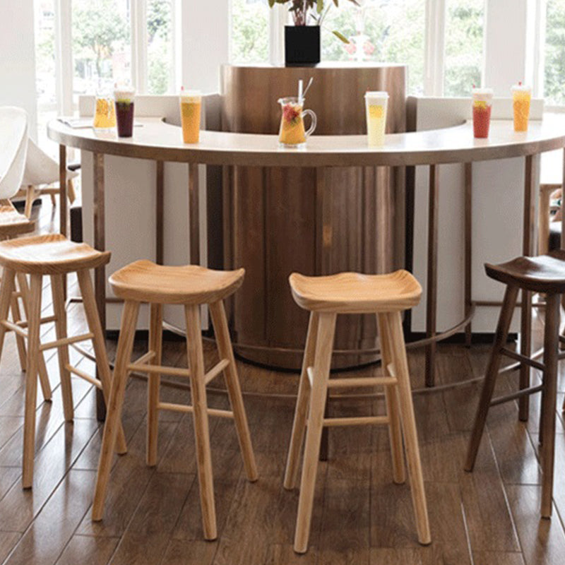 Modern Backless Contoured Seat Solid Wood Bar Stool for Restaurant