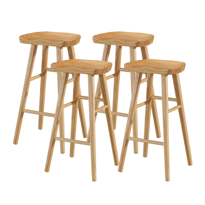 Modern Backless Contoured Seat Solid Wood Bar Stool for Restaurant