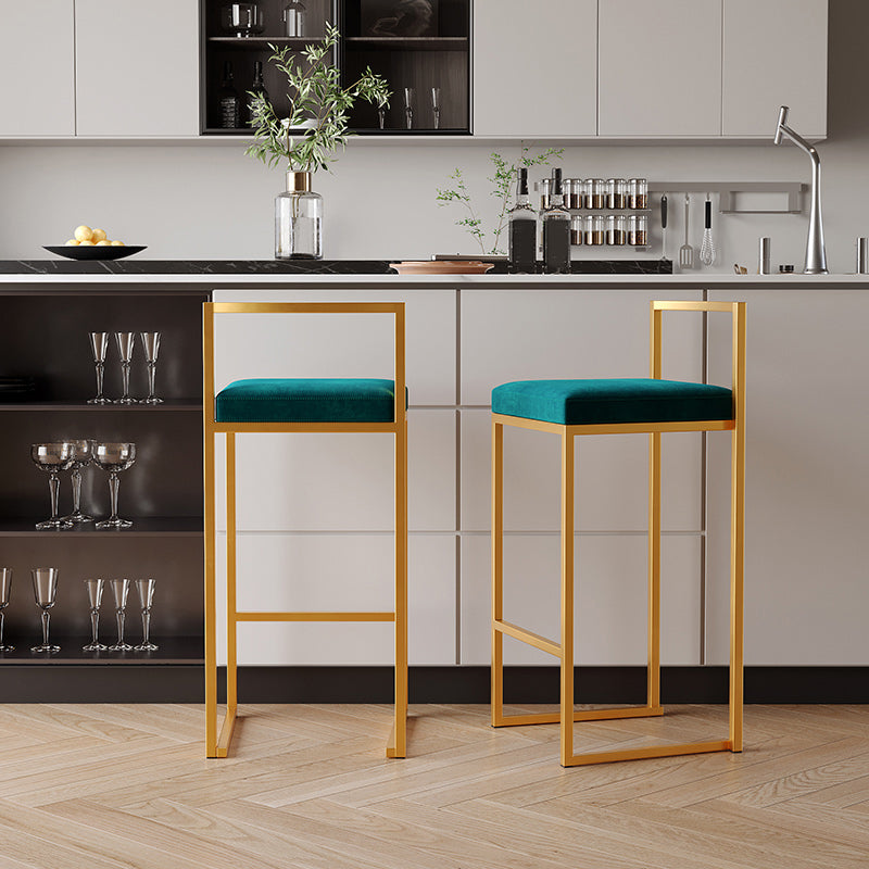 Luxurious Backrest Armless Counter Stool Upholstered Bar Stool with Metal Base