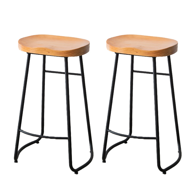 Contemporary Style Solid Wood Counter Stool Saddle Seat Bar Stool with Footrest
