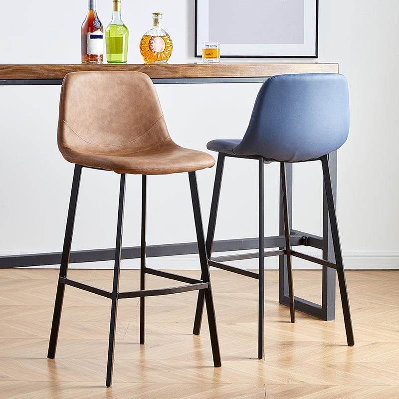 Faux Leather Armless Counter Stool Modern Style Low Back Bar Stool for Indoor