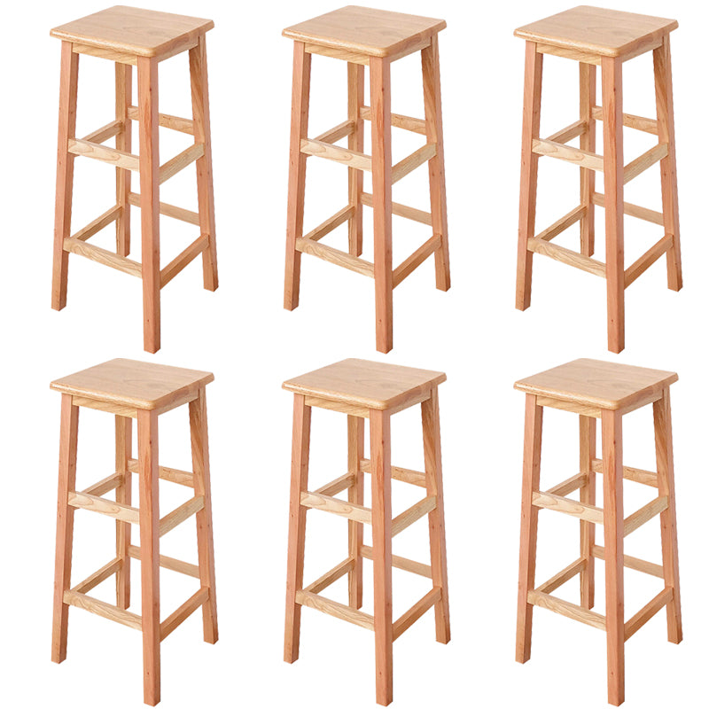 Square Backless Solid Wood Bar Chair Industrial Wooden Chair with 4 Legs