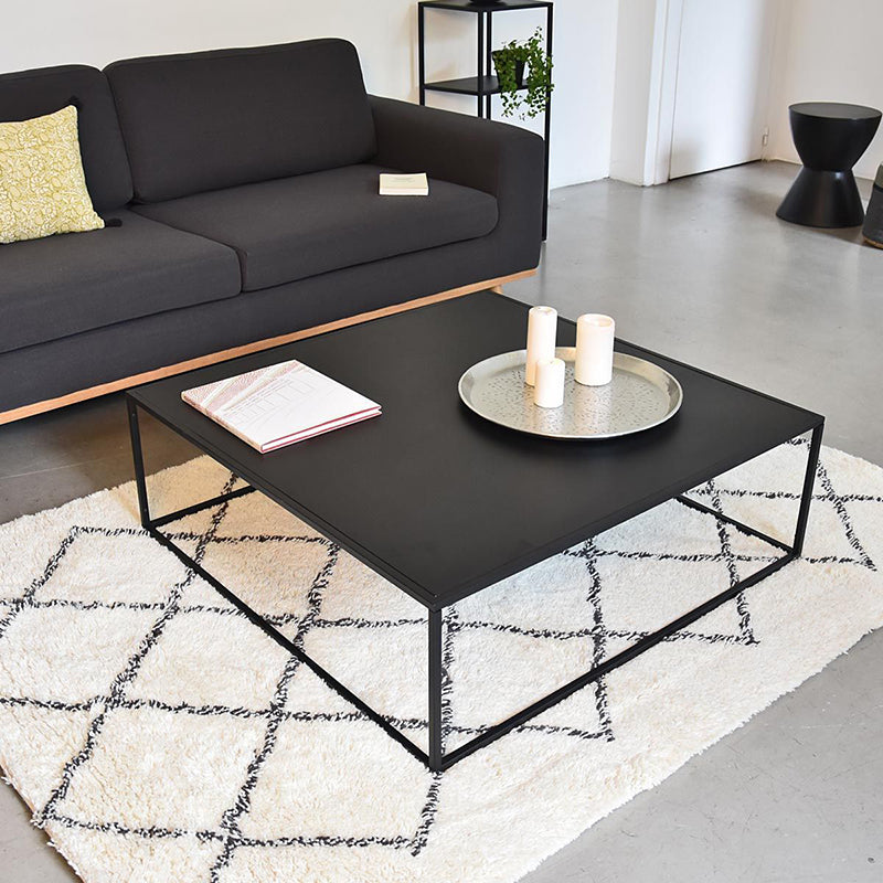 Mid-Century Modern Iron Coffee Table Black Finish Square Cocktail Table