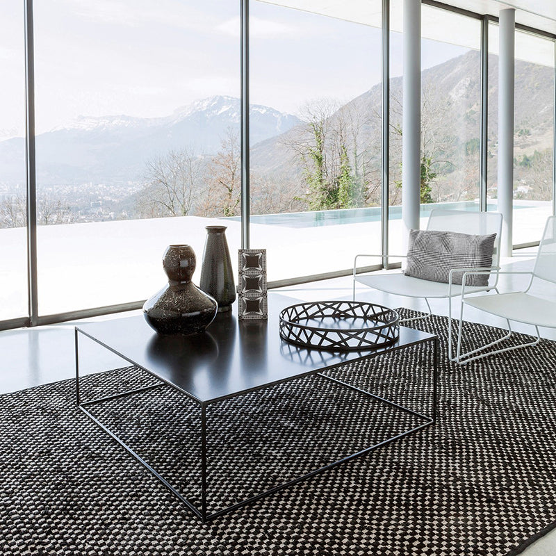 Mid-Century Modern Iron Coffee Table Black Finish Square Cocktail Table