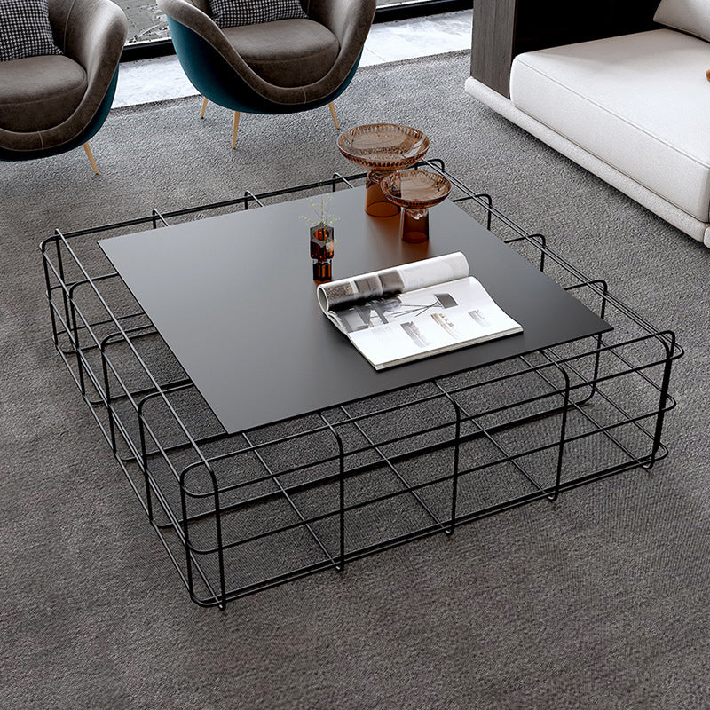 Frame Geometric Coffee Table Mid Century Black Finish Iron Cocktail Table