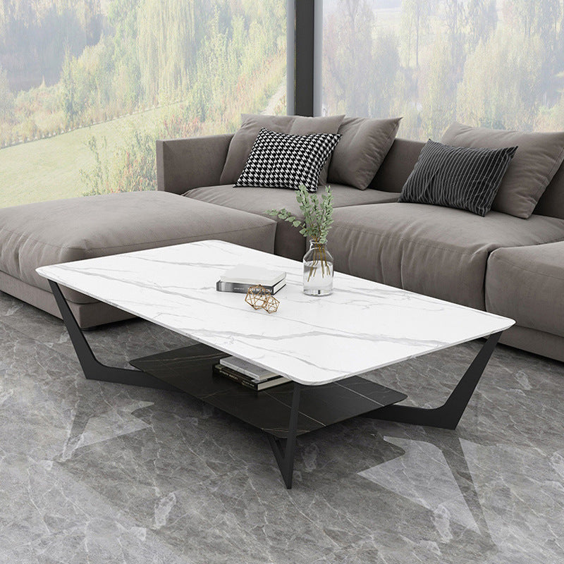 Cross Legs Slate Coffee Table Shelf Included Simple Single Cocktail Table