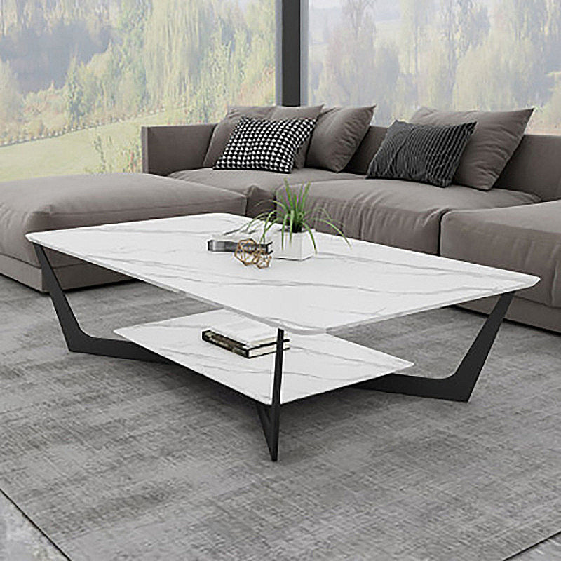 Cross Legs Slate Coffee Table Shelf Included Simple Single Cocktail Table