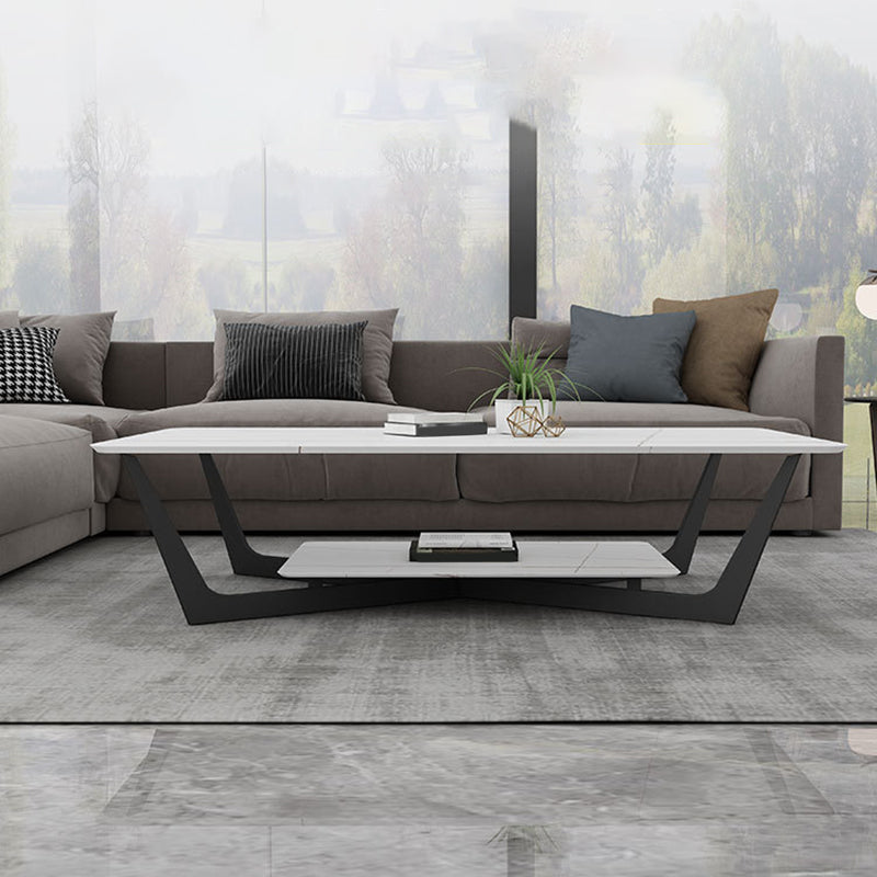 Cross Legs Slate Coffee Table Shelf Included Simple Single Cocktail Table