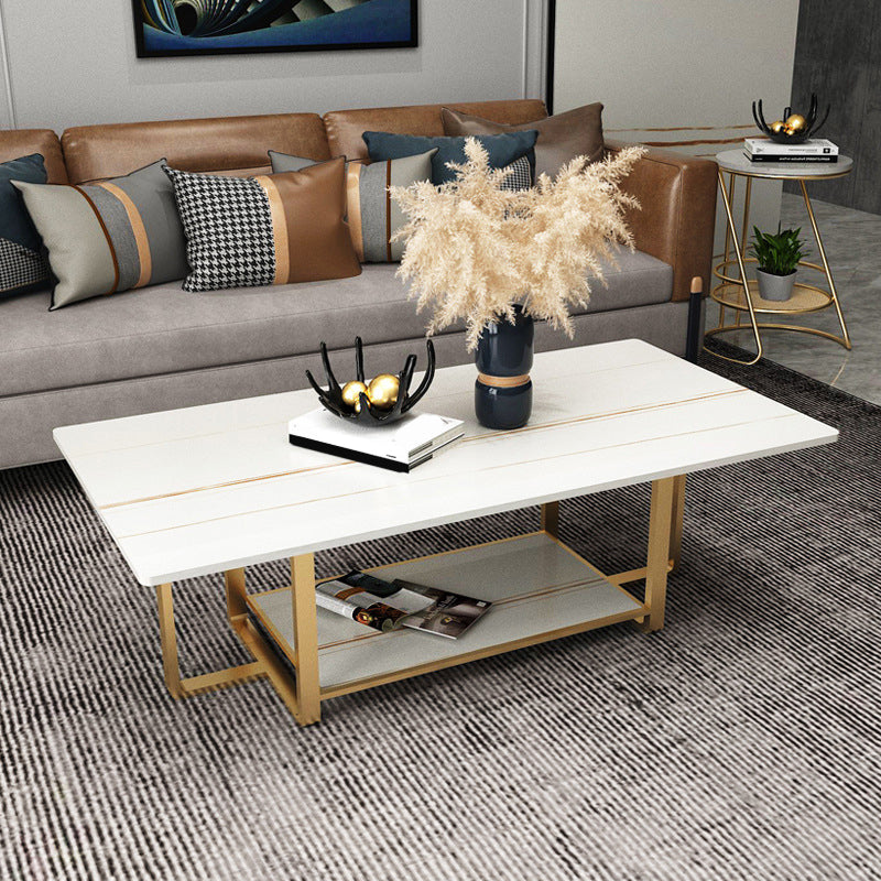 Glam 17.7" H Frame Cocktail Table Rectangular Slate Coffee Table with Floor Shelf