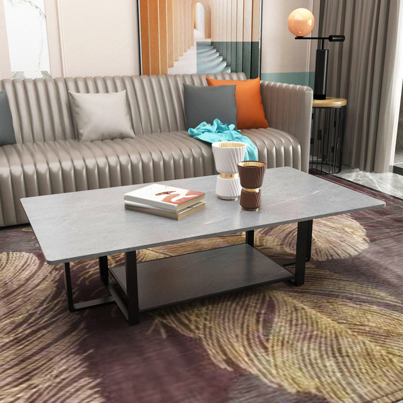 Glam 17.7" H Frame Cocktail Table Rectangular Slate Coffee Table with Floor Shelf