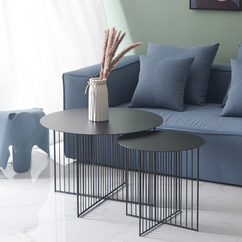 Mid-Century Modern Iron Coffee Table Metal Round Frame Cocktail Table