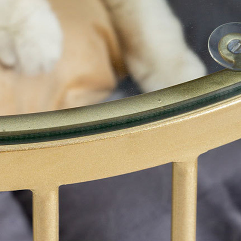 Glam Slate/Glass Top Coffee Table Dia 21.7" Frame Cocktail Table with Storage