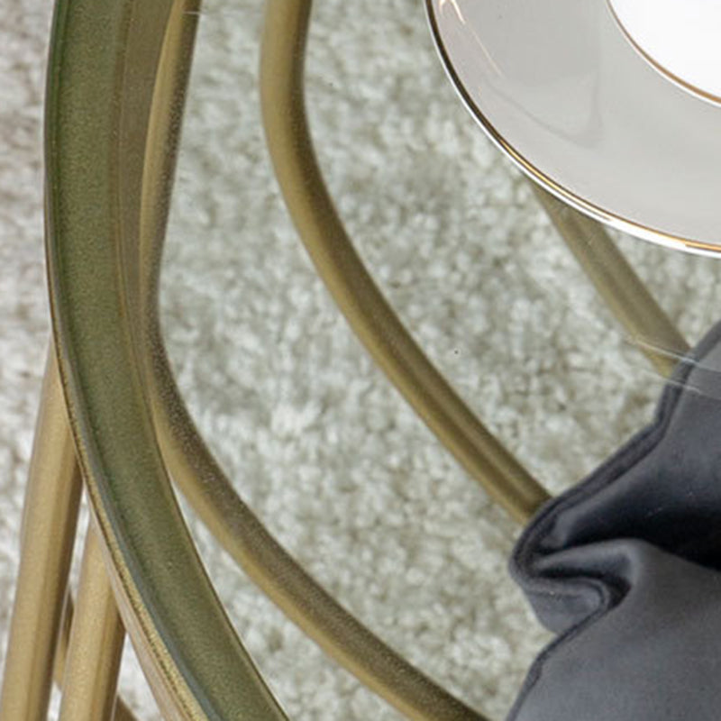 Glam Slate/Glass Top Coffee Table Dia 21.7" Frame Cocktail Table with Storage