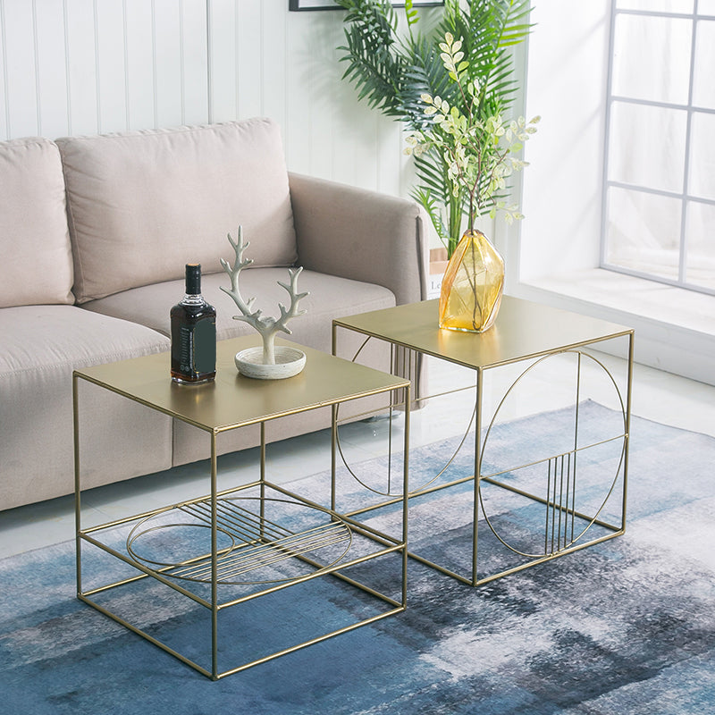 Brass Iron Frame Coffee Table Mid-Century Modern 17.7" W Square Cocktail Table
