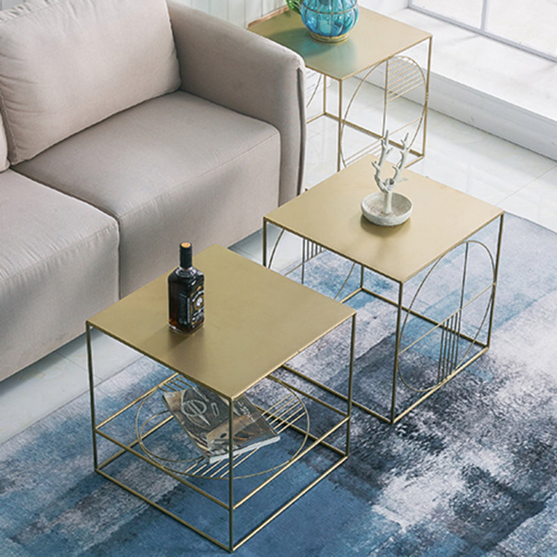 Brass Iron Frame Coffee Table Mid-Century Modern 17.7" W Square Cocktail Table