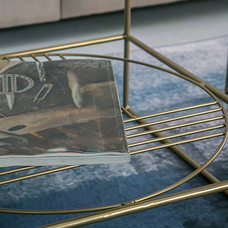 Brass Iron Frame Coffee Table Mid-Century Modern 17.7" W Square Cocktail Table