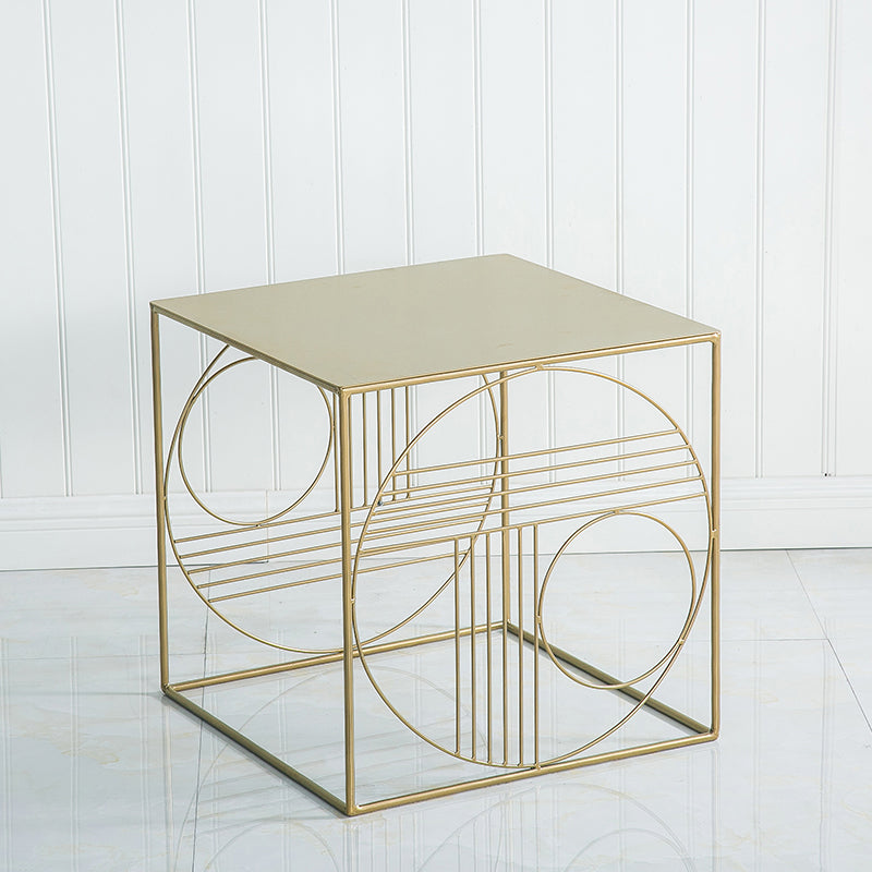 Brass Iron Frame Coffee Table Mid-Century Modern 17.7" W Square Cocktail Table