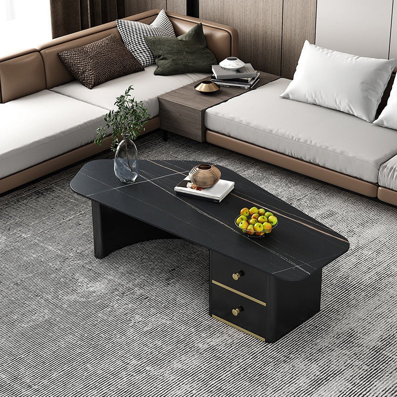 2 - Drawer Irregular Slate Coffee Table 15.7" H 1 Single Coffee Cocktail Table